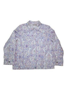 Chicos Paisley Button-Up Blazer Jacket Womens Size 3 16/18 Long Sleeve Stretch